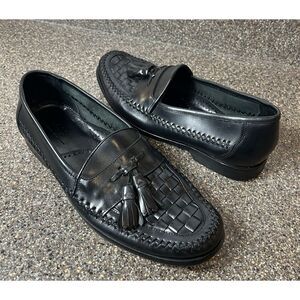 BASS Mens Sz 10 M Black Woven Leather Classic Comfort Dress Slip On Tassel Shoes